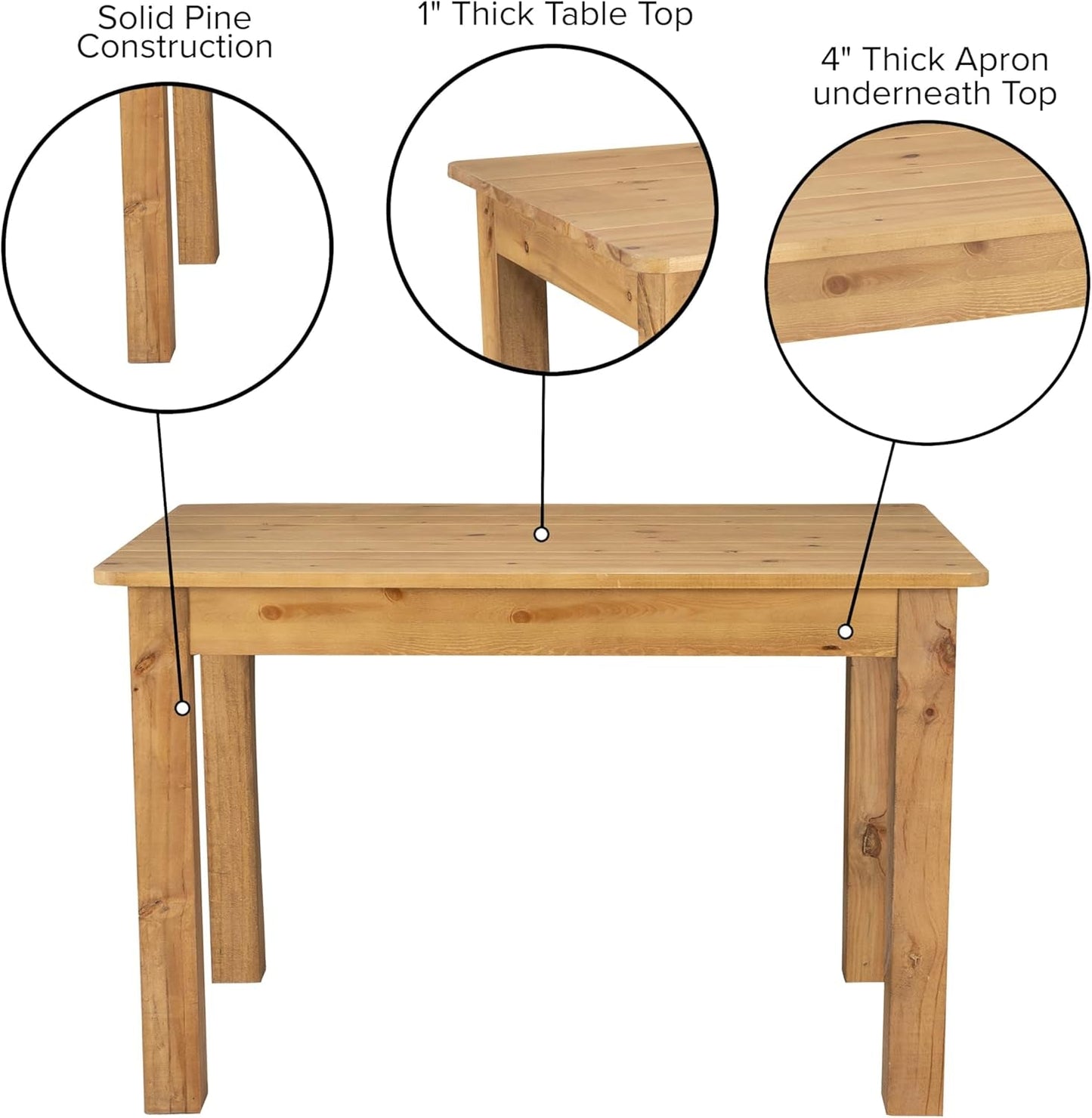 Light Natural Solid Wood Dining Table, Kitchen Table with Square Legs, Farmhouse Dining Table, 46" X 30", Seats 4, Rustic Finish for Indoor or Outdoor Use-4
