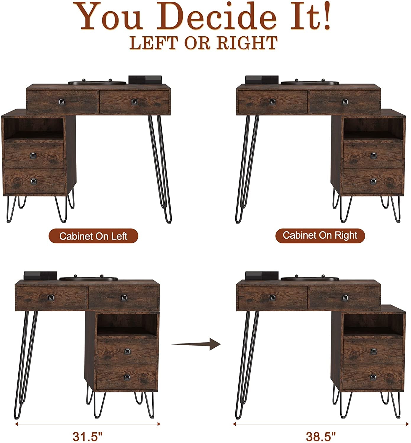 Vanity Desk Set with Drawers and Mirror-4