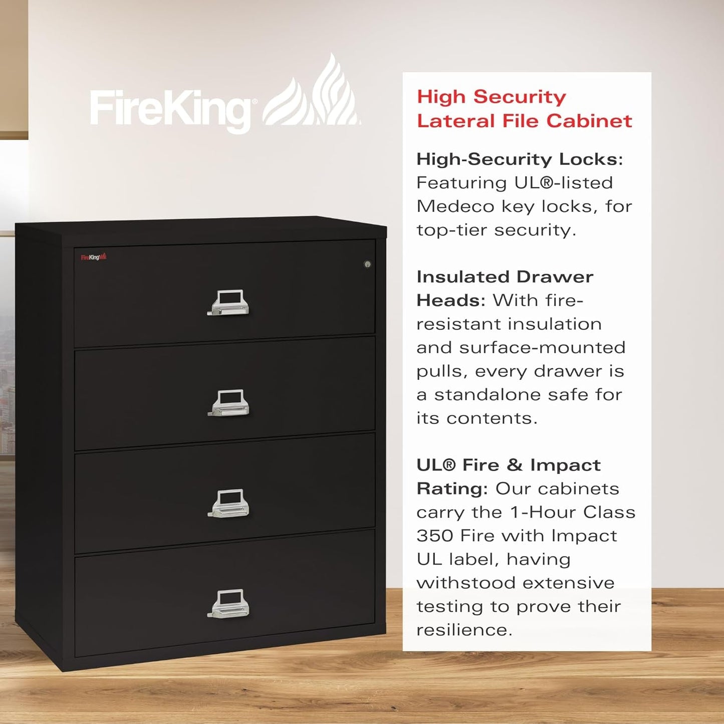 Lateral 4 Drawer Legal and Letter Fire Safe File Cabinet with Key Lock, 1 Hour Fire Rated, UL Rated & Water Resistant Home Safe, Filing Cabinet, Made in the USA, Black-3