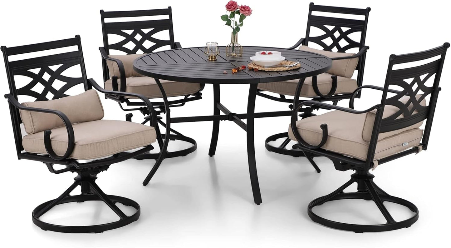 Sophia and William Swivel Patio Dining Set for 4, Outdoor Table and Chairs, Removable Seat Cushions, Black 42" round Patio Dining Table-0