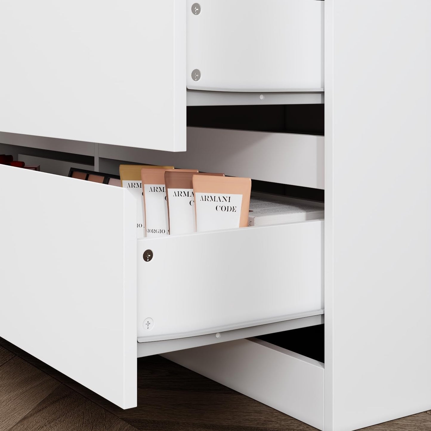 6 Drawer Dresser with Rotatable Tabletop, Modern Chest of Drawers with Extendable Desk (No More than 98" W), Drawer Organizer for Bedroom Home Office, White Dresser-4