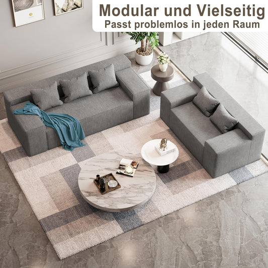 Modern 3-Seater Sofa, Hybrid Sofa in a Box, No Assembly Required, Comfy Sofa Couch with 3 Matching Pillows, Cat-Scratch Resistant Linen, Couch for Living Room or Bedroom, Grey-1