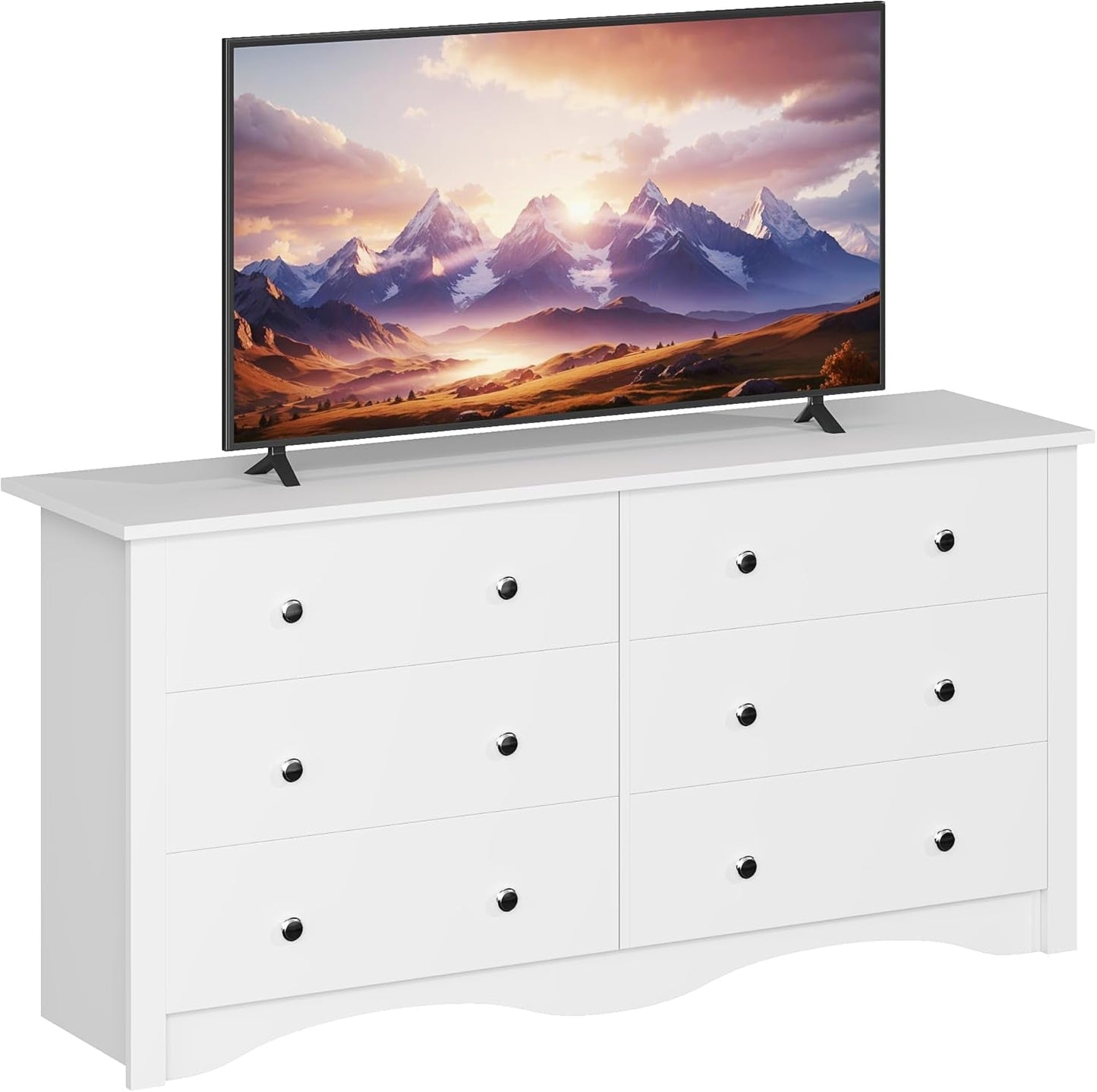 6 Wood Drawers Dresser for Bedroom, Double Dresser for TV up to 65 Inch, TV Stand Storage Chest of Drawers for Living Room Hallway Entryway (White)-0