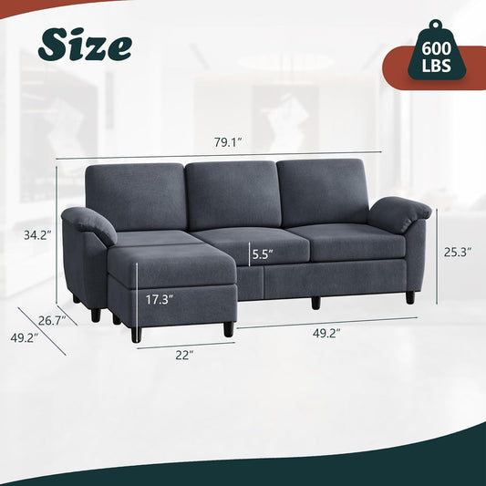 Gray Linen Sectional Sofa with Pillows-1