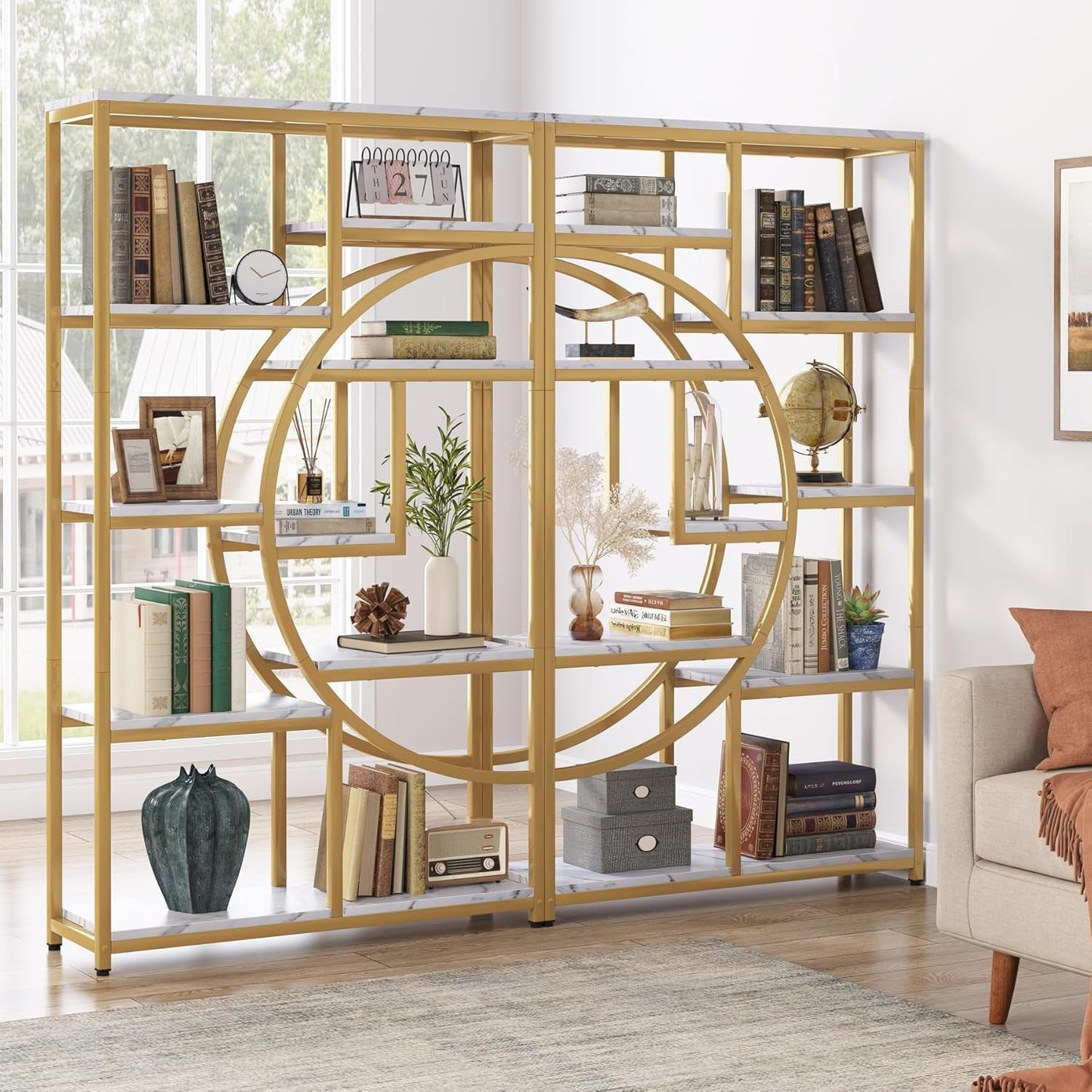 Bookshelf Industrial 5 Tier Etagere Bookcase, Freestanding Tall Bookshelves Display Shelf Storage Organizer with 9-Open Storage Shelf for Living Room, Bedroom-4