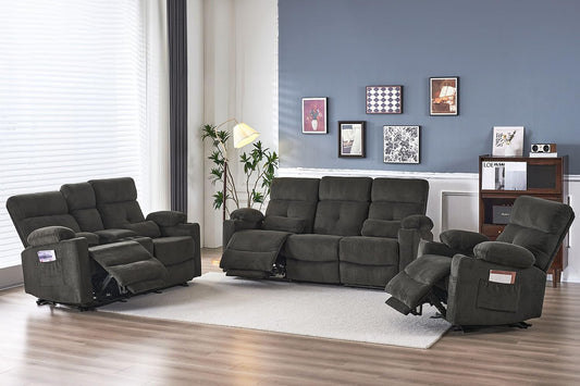 Recliner Sofa Set for Living Room, 3 Pieces Recliner Furniture Sofa Set, Power Recliner Sofa, Loveseat, Recliner, Power Recliner Sofa Set for Living Room Furniture Set-1