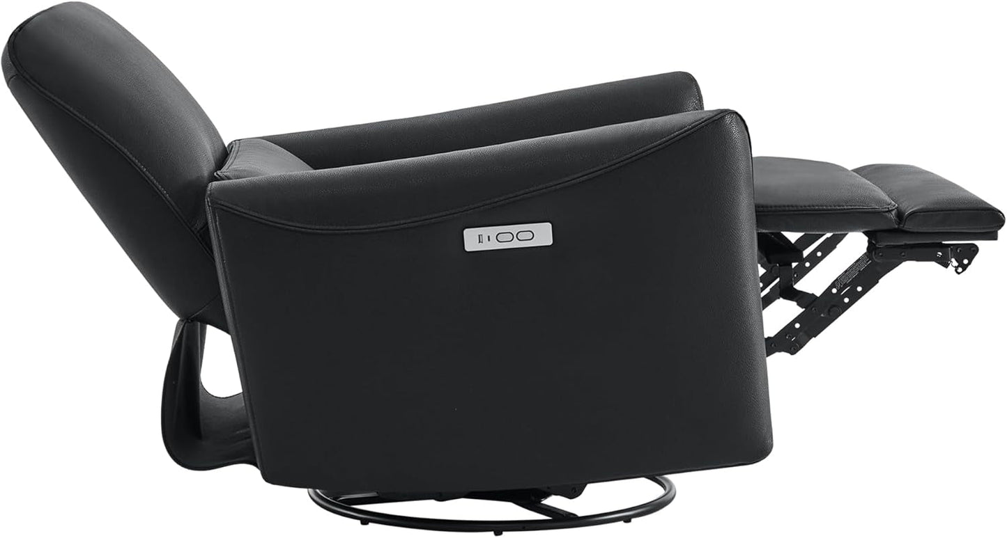 Power Recliner Chair Swivel Glider, FSC Certified Upholstered Faux Leather Living Room Nursery Reclining Sofa Chair with Lumbar Support, Black-4