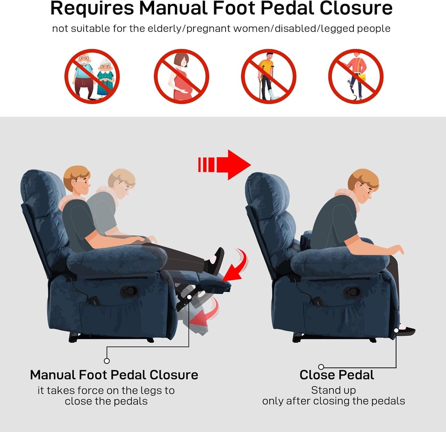 Oversized Wide Seat Recliner Flannel Massage 350lb-4