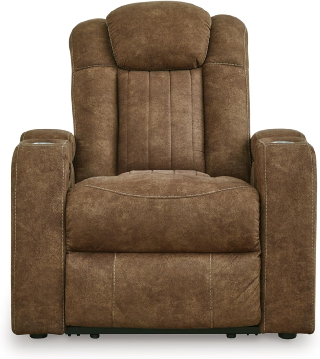 Wolfridge Contemporary Faux Leather Upholstered Power Recliner with Adjustable Headrest, USB Ports and 2 Cup Holders, Dark Brown-4