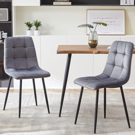 Grey Velvet Dinner Chairs Set of 4, Modern Armless Dining Side Chairs with Metal Legs for Kitchen Living Room Vanity-1