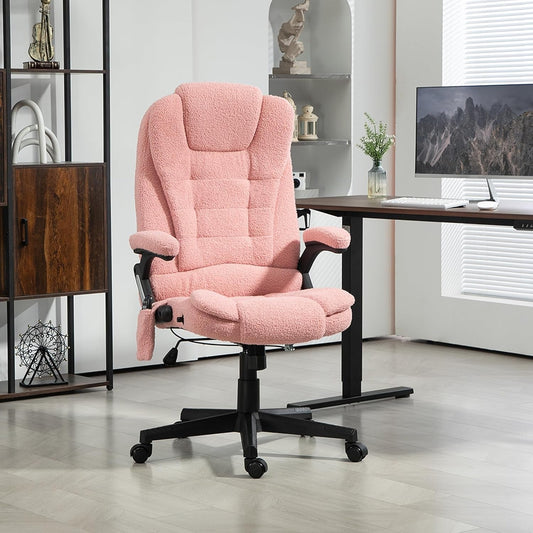 6 Point Vibrating Massage Office Chair with Heat, Velvet High Back Executive Office Chair with Reclining Backrest, Padded Armrests and Remote, Pink-1