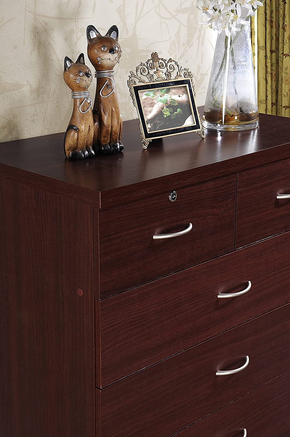 7 Drawer Wood Dresser for Bedroom, 31.5 Inch Wide Chest of Drawers, with 2 Locks on the Top Drawers, Storage Organization Unit for Clothing, Mahogany-4
