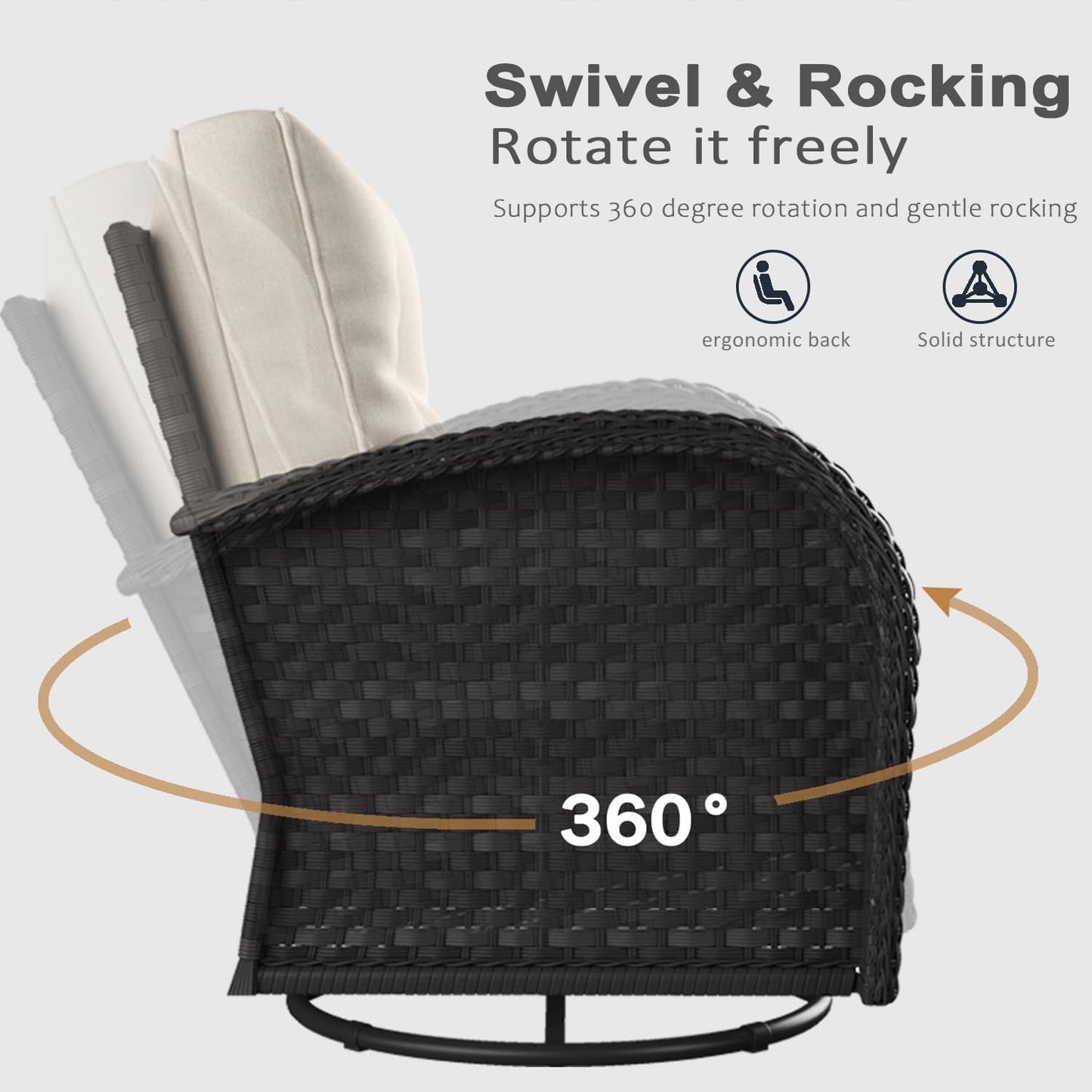 6 Pieces Outdoor Patio Furniture Set, Rattan Wicker Sectional Swivel Rocker Chairs Sets-4