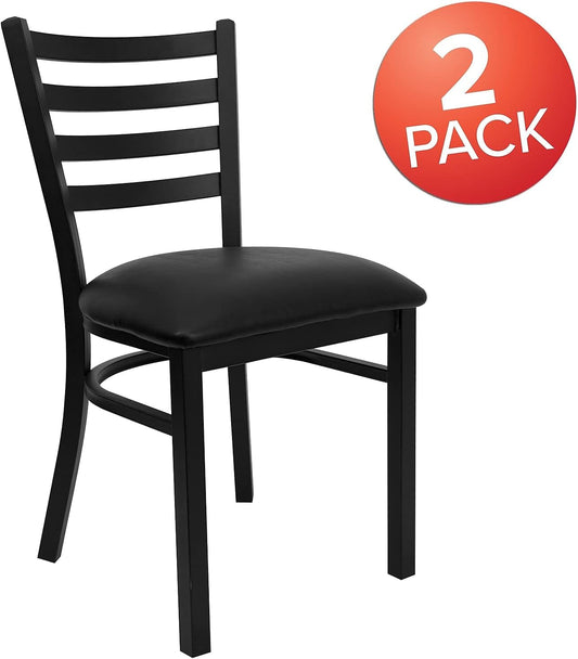 Hercules Series Commercial Ladder Back Restaurant Chairs, Modern Lightweight Metal Dining Chairs with Padded Seats, Set of 2, Black-1
