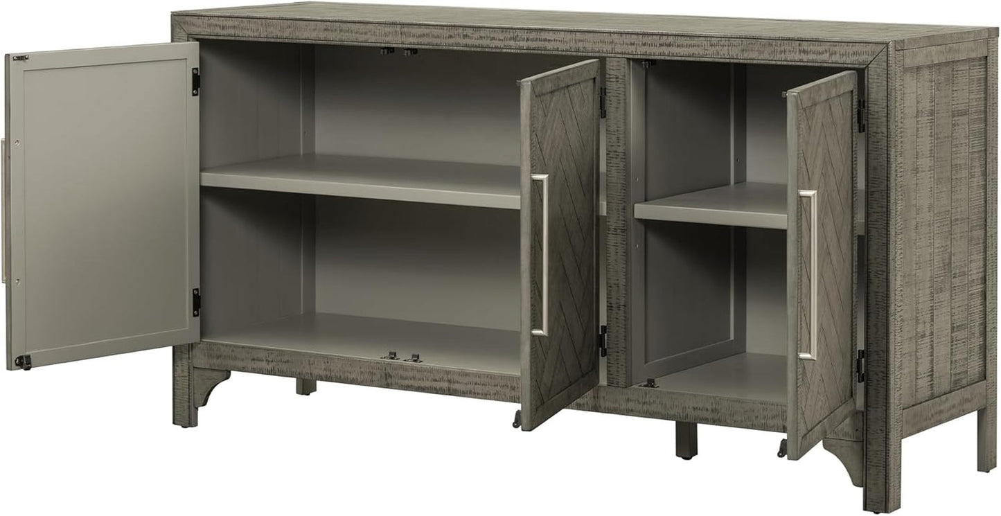 Modern Wood Buffet Sideboard with 3 Doors, Farmhouse Free Standing Storge Cabinet Console Table for Living Room Dinning Room Hallway Gray-4