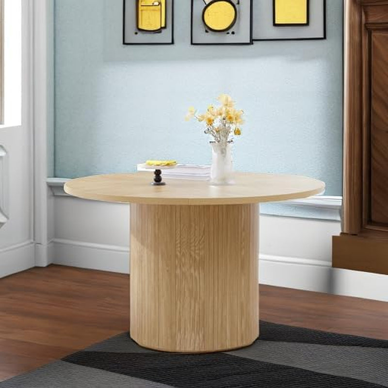 Round Dining Table for 4, Modern Farmhouse Kitchen Table, 47 Inch Small Circle Dining Tables with Wood Strip Base for Kitchen Living Room (Natural)-4
