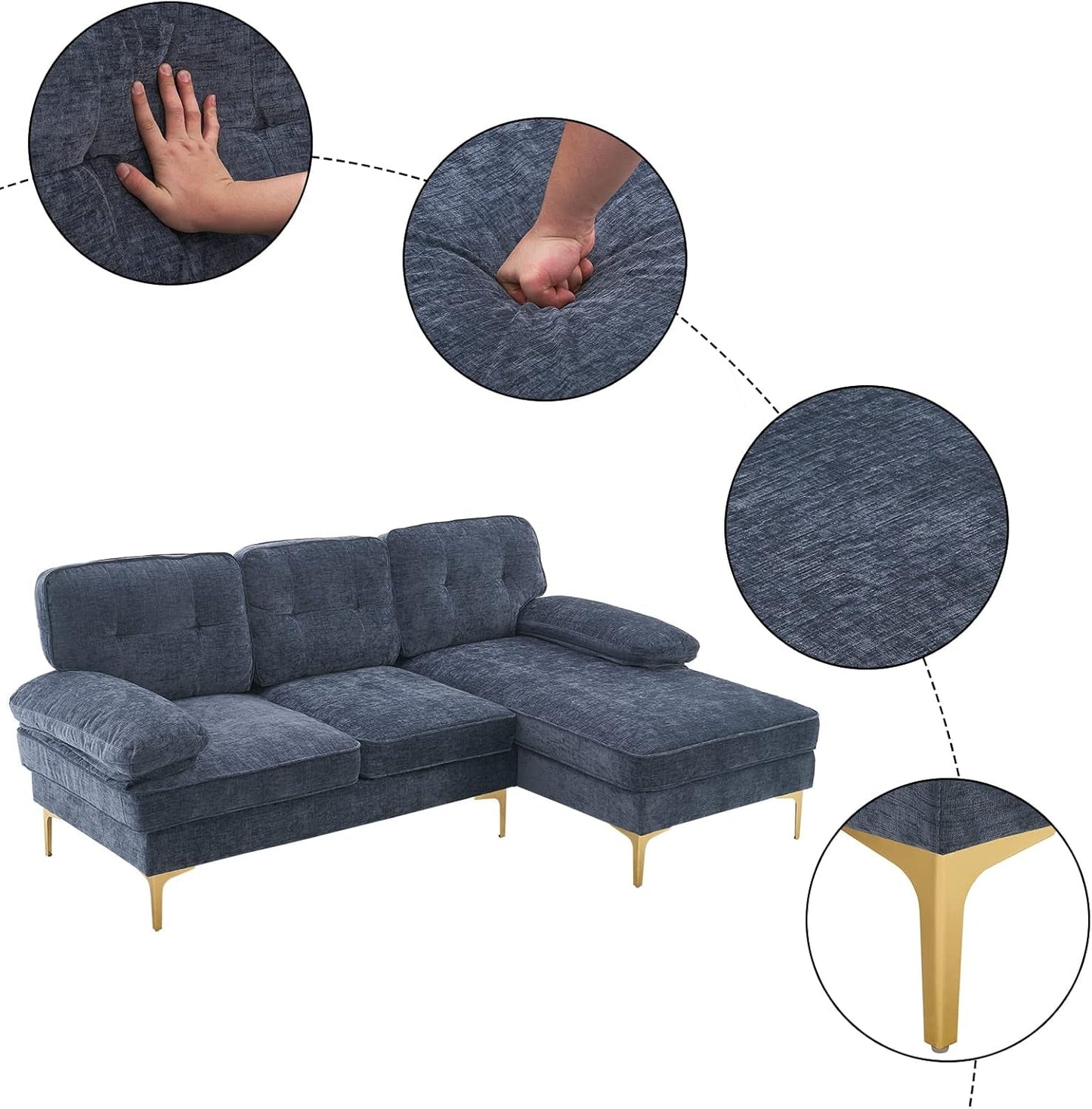 Dusty Blue 83" L-Shape Chenille Sectional Sofa-3