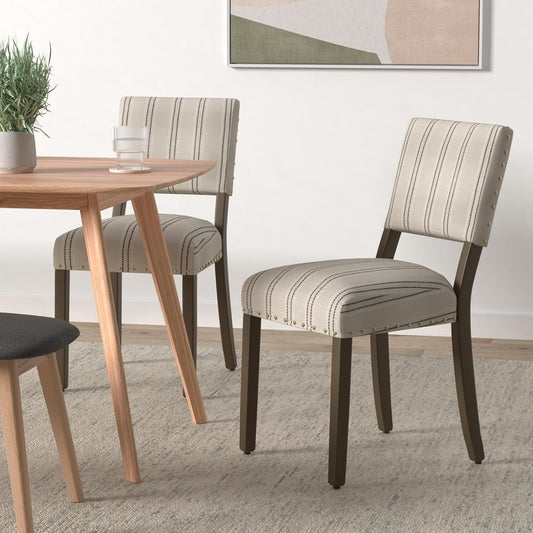 Home Decor | Upholstered Dining Chairs | Dining Chairs Set of 2 with Nailhead Trim | Decorative Home Furniture, Black and White Stripes-1