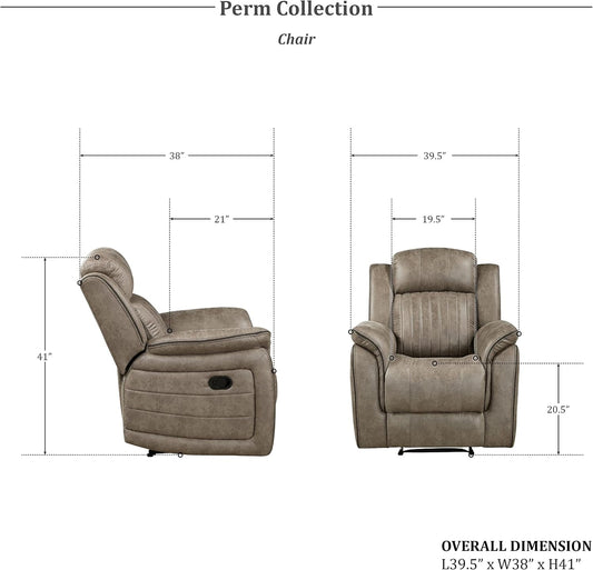 Modern Recliner Living Room Set, Sandy Brown Microfiber Upholstery, 3-Piece Set (Reclining Chair, Loveseat, Sofa), 83.5"L X 38"W X 41"H-1