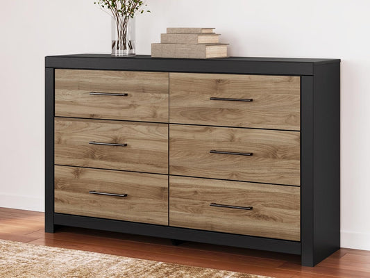 Vertani Casual 6-Drawer Dresser with Safety Stop, Black & Light Brown-1