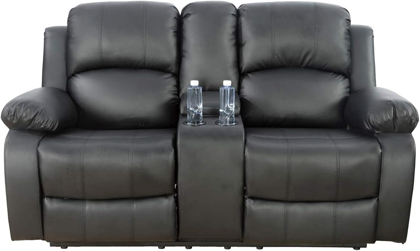 Faux Leather Recliner Sofa Set, Reclining Living Room Set, Manual Reclining Sofa and Loveseat with Recliner Chair (Black, Sofa+Loveseat)-2