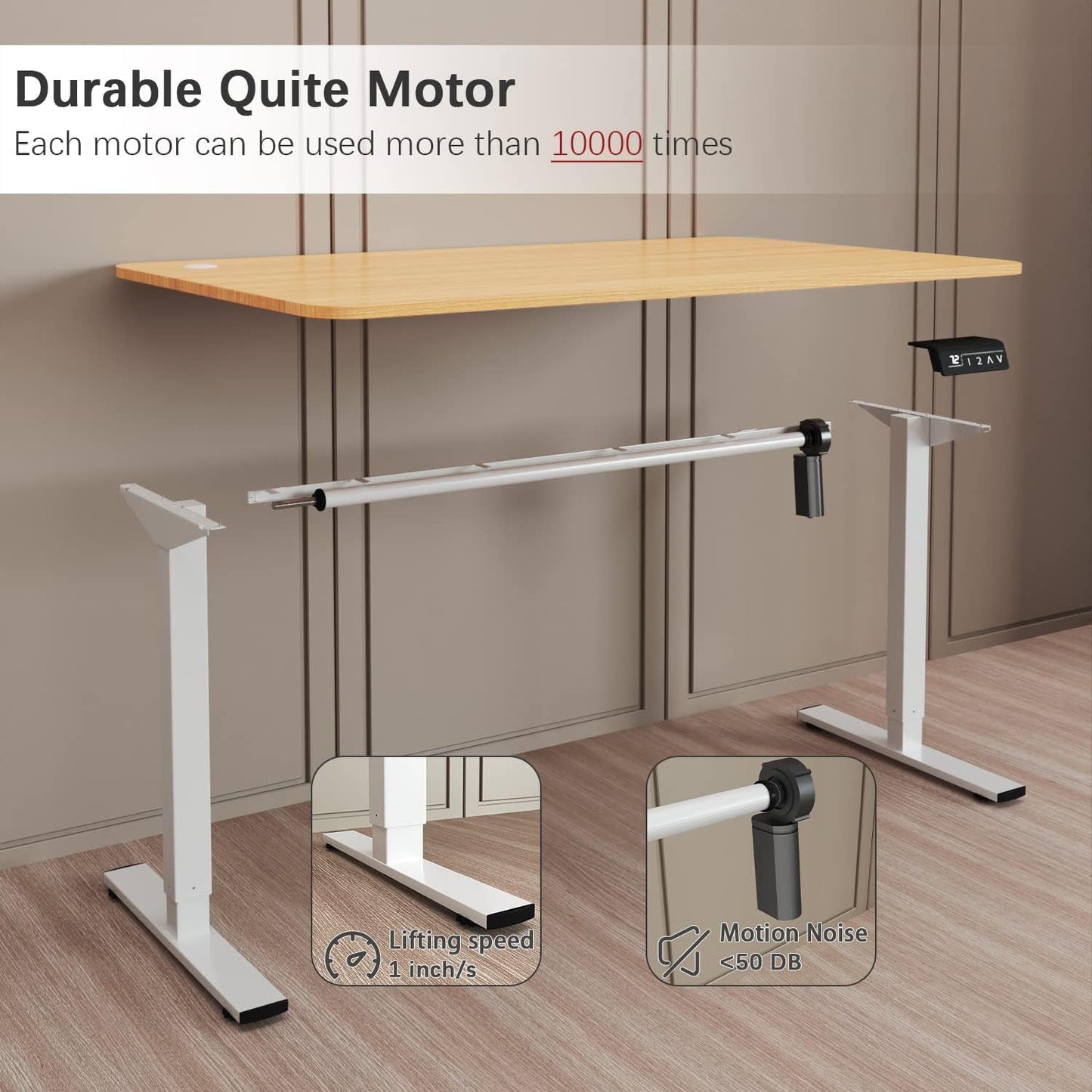 Electric Height Adjustable Standing Desk Large 55 X 24 Inches Sit Stand up Desk Home Office Computer Desk Memory Preset with T-Shaped Metal Bracket, Light Wood-4