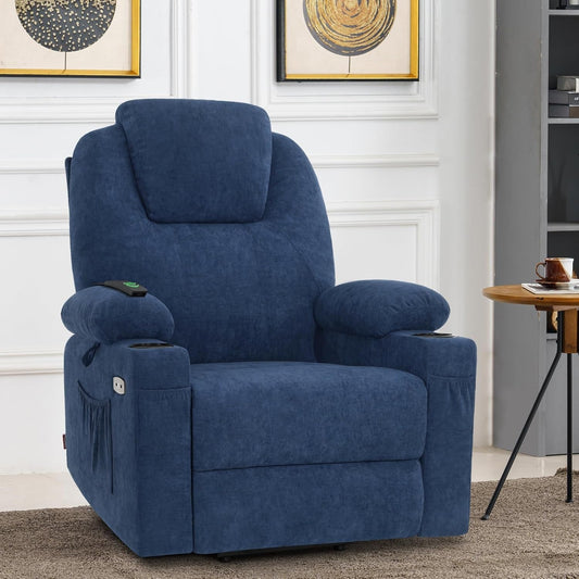 Large Power Lift Recliner Chair Sofa with Massage and Heat for Big and Tall Elderly People, 3 Positions, Cup Holders, and USB Ports, Extended Footrest, Fabric 7516(Large,Admiral)-1