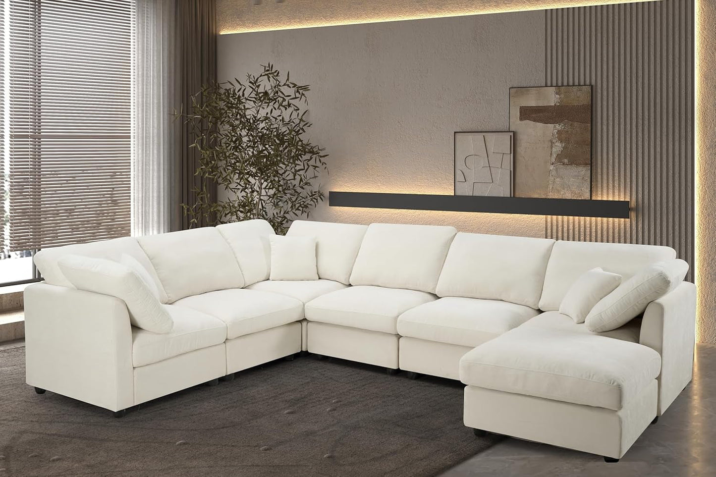 7 Seater Oversized Modular Sectional Sofa Deep Seat Cloud Couch with Reversible Chaise - Free Combination Convertible Lounge Sofa&Couch with Movable Ottoman for Living Room Apartment Office-3