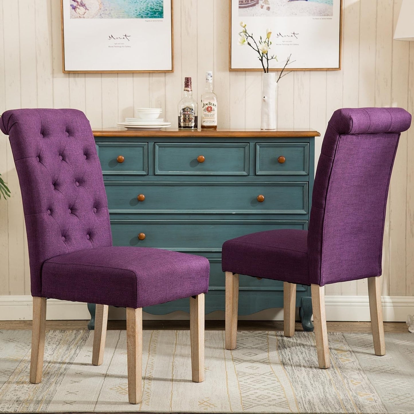 Habit Solid Wood Tufted Parsons Purple Dining Chair, Set of 2-2