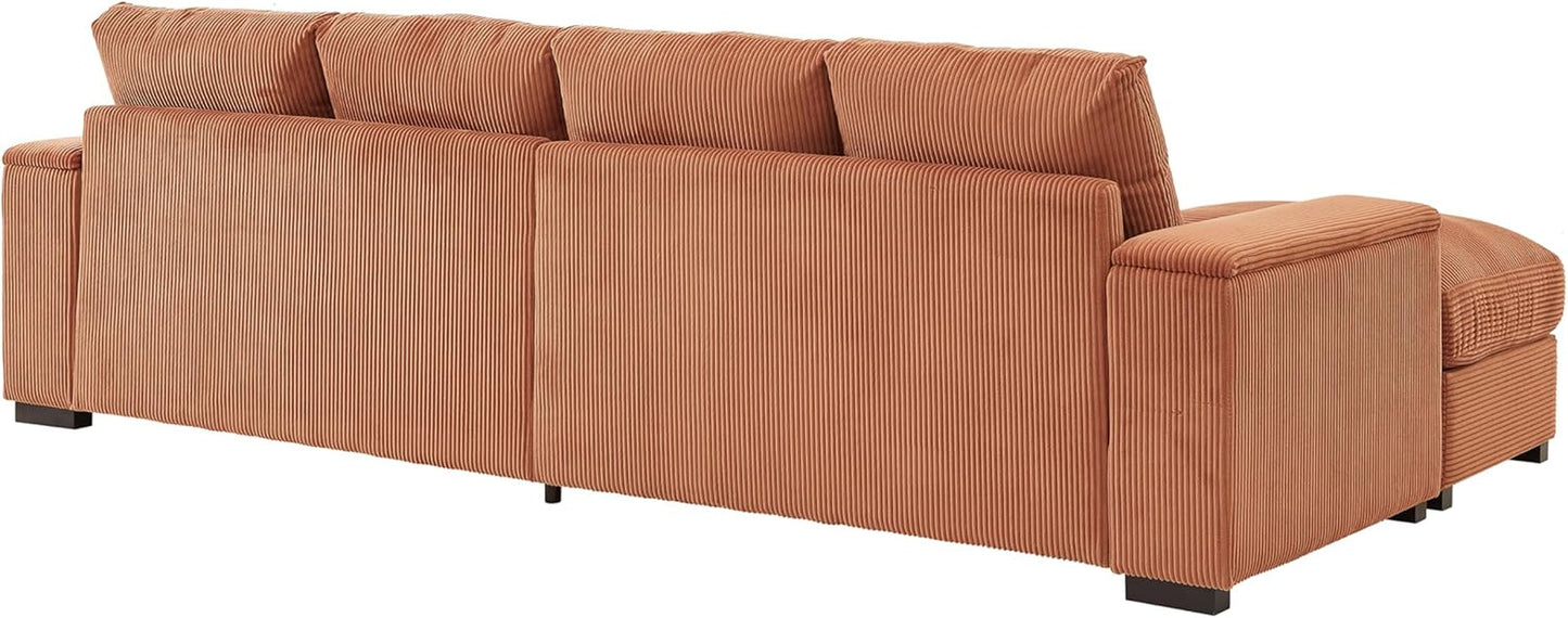 122" Oversized Modular Sectional Sofa Cloud Couch with 2 Ottomans, Comfy Corduroy Upholstered Deep Seat Large U Shaped Lounge Sofa&Couches with Hidden Arm Storage Box for Living Room Apartment-4
