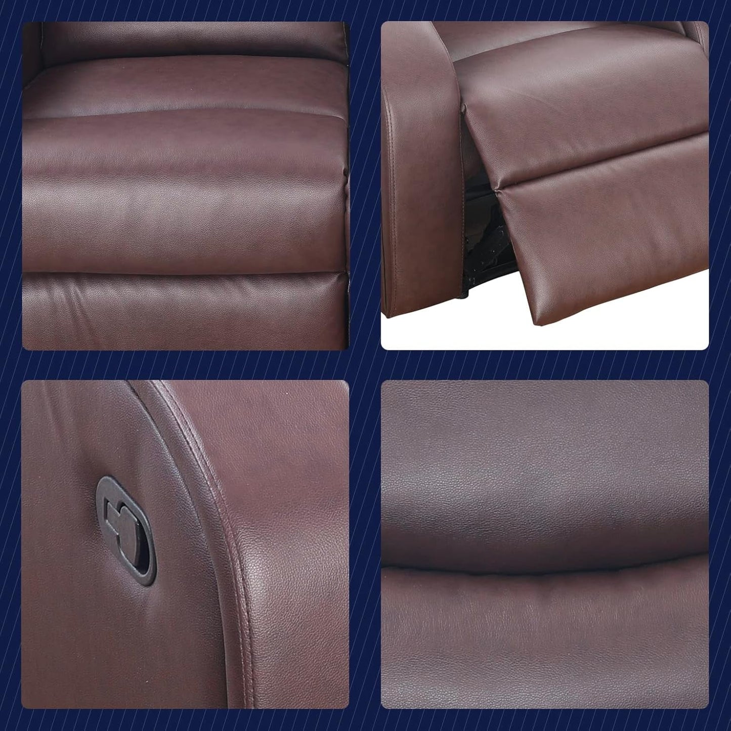 Grayson 3 Piece Living Room Recliner Set Include Love Seat, Sofa and Chair, Brown-4