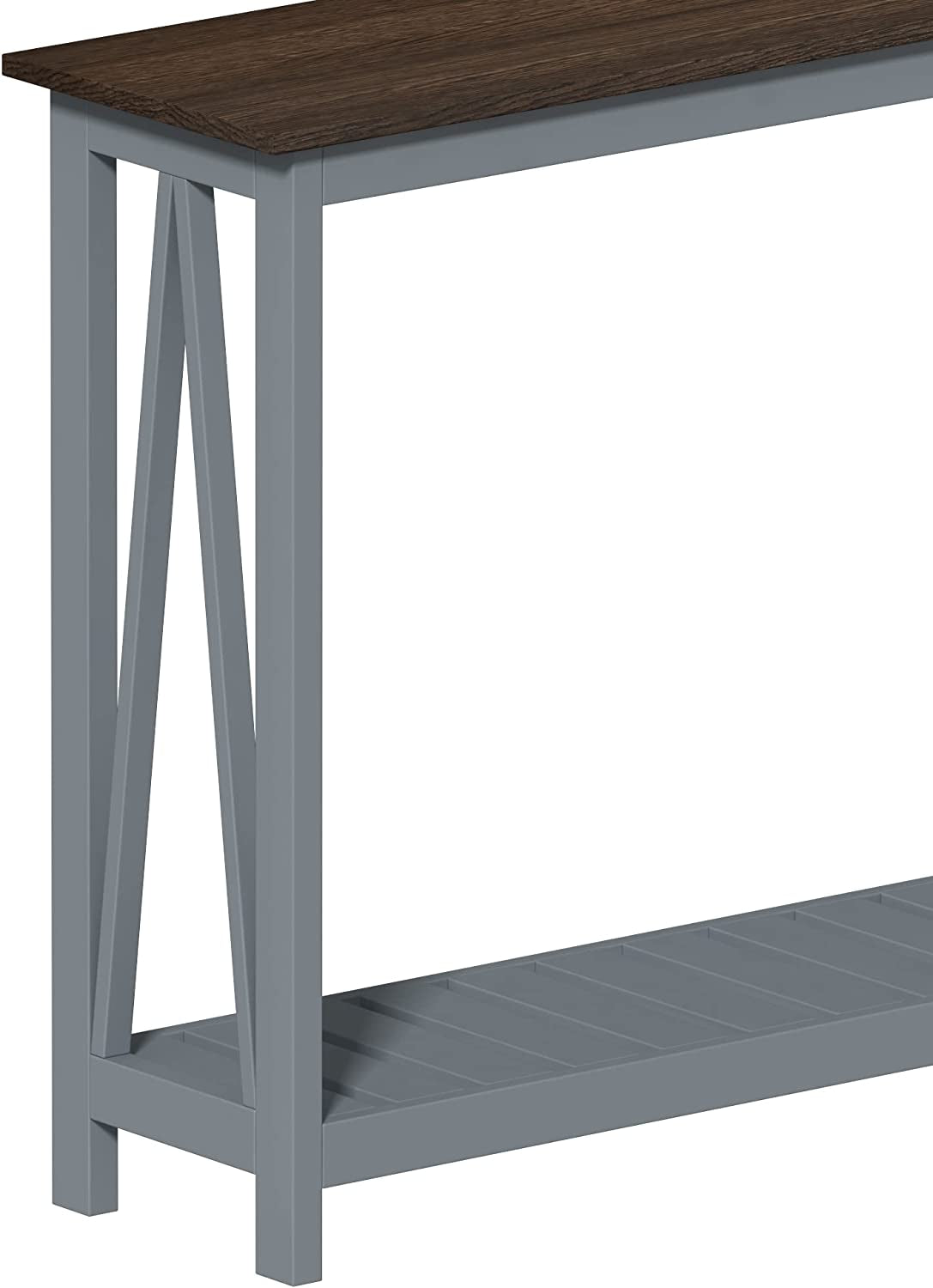 Grey Farmhouse Console Table with Shelf for Entryway-1