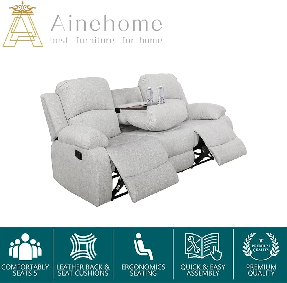 Grey White Microfiber Leather Recliner Sofa Set-4
