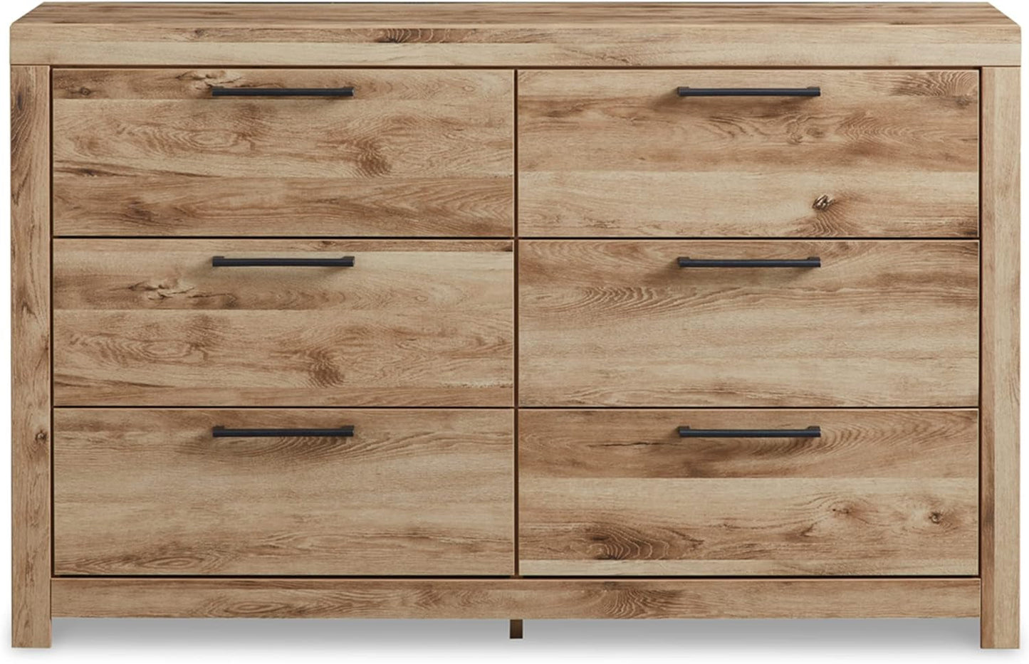 Hyanna Mid-Century Modern 6 Drawer Dresser, Light Brown & Beige-4