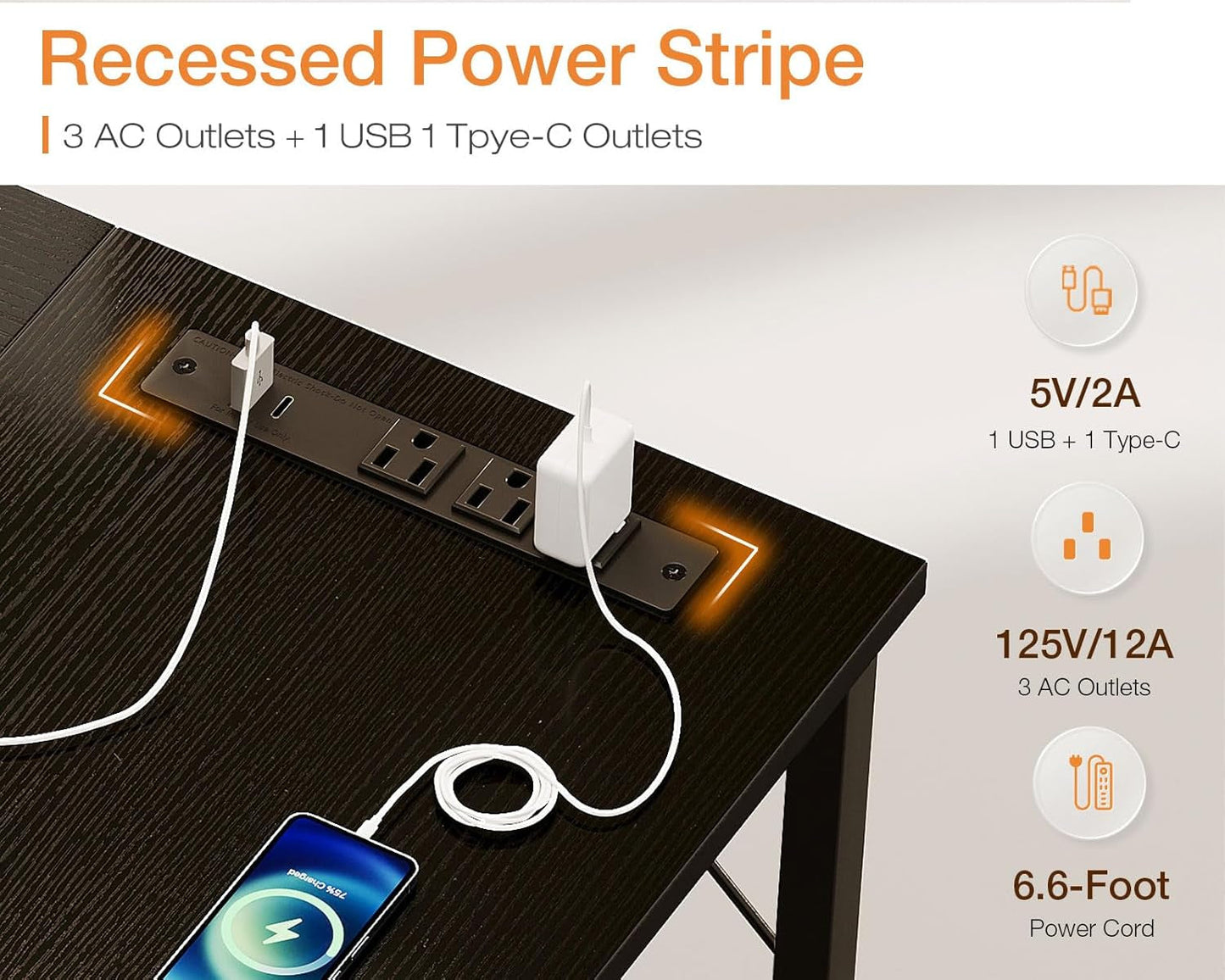 71 Inch Computer Desk with USB Ports, Large Office Desk, Long Study Student Writing Desk, Black-4