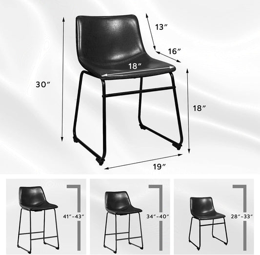 Faux Leather Dining Chairs Set of 4, 18 Inch Kitchen & Dining Room Chair, Mid Century Modern Dining Chairs with Backrest and Metal Legs (Black)-1