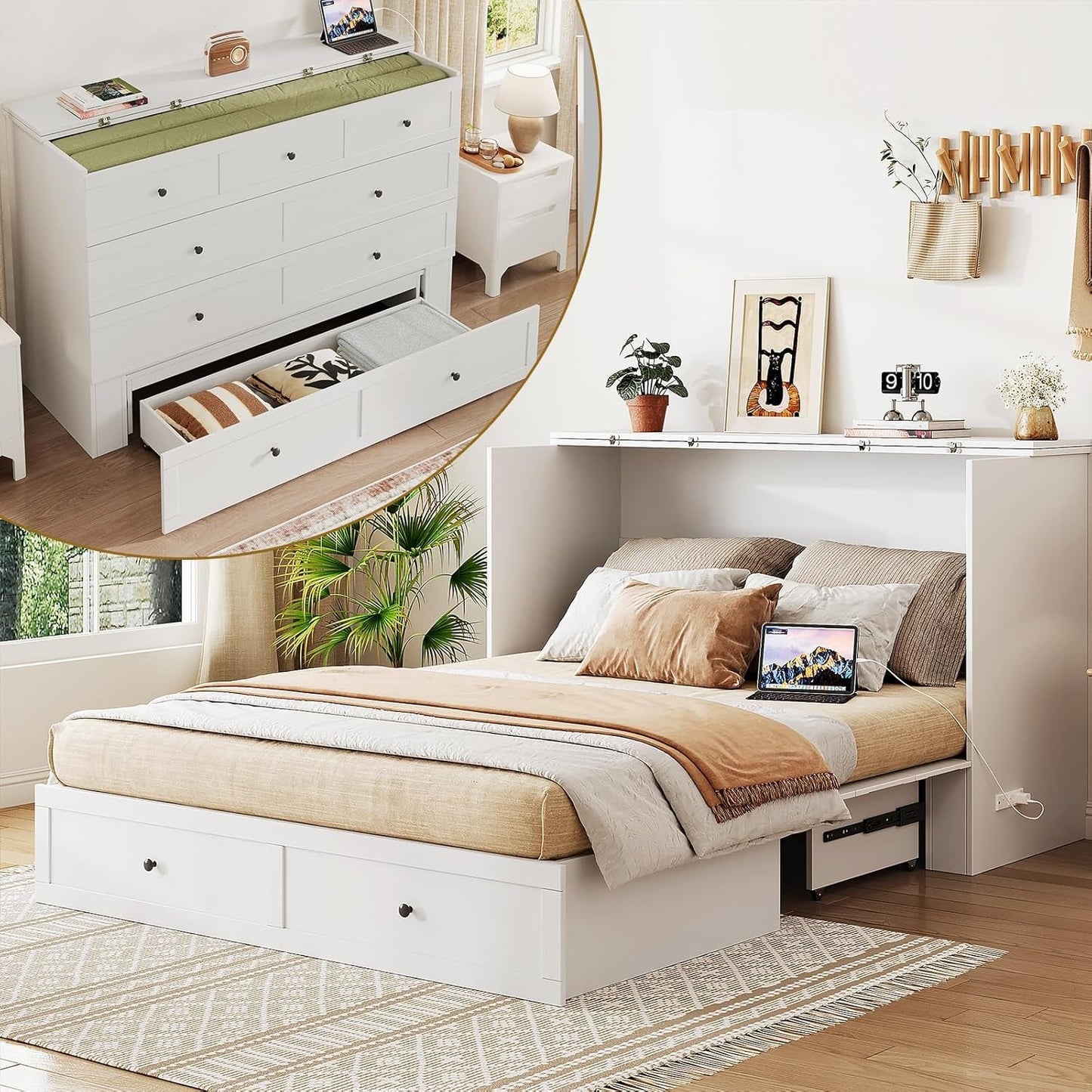 Queen Murphy Bed with Storage and Charging Station-0