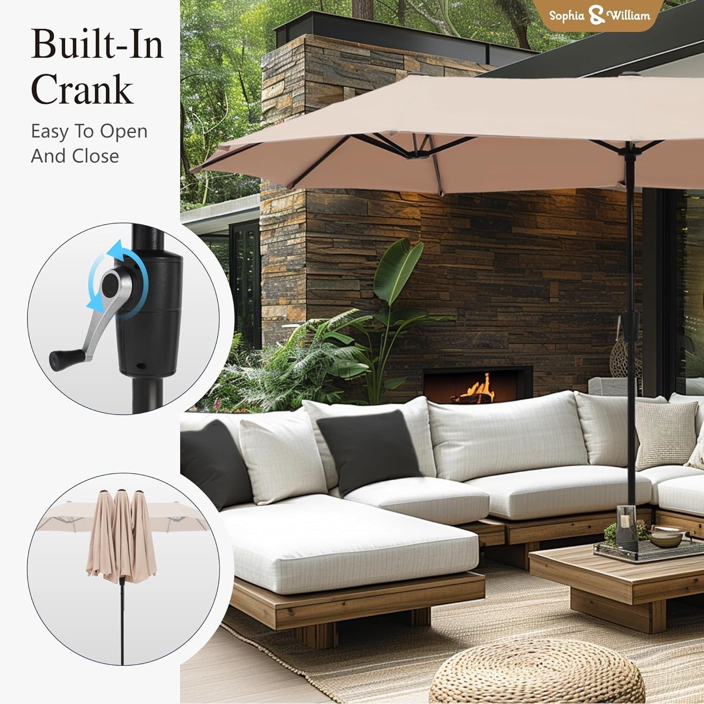 Patio Set with Umbrella 8 Pieces Outdoor Dining Set for 6 with 13Ft Double-Sided Patio Umbrella Beige, 6 X Swivel Patio Chairs, 1 Metal Table for Lawn Garden-2