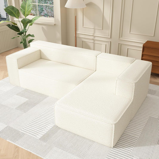 Modular Sectional Sleeper Sofa,L-Shape Chaise,7-Seater Sofa,Upholstered Couches for Living Room Bedroom,No Assembly,White-1