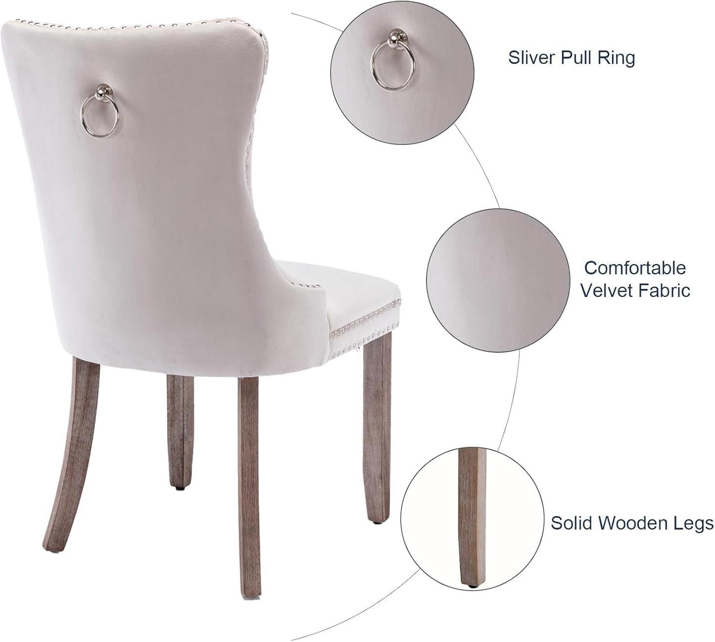 Velvet Dining Chairs Set of 4, Tufted Upholstered Dining Room Chairs with Back Ring Pull, Nailhead Trim and Solid Wood Legs, Modern Dining Chairs for Dining Room, Kitchen(Beige)-4