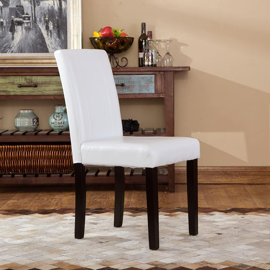 Urban Style Solid Wood Leatherette Padded Parson Chair, Off-White, Set of 2-1