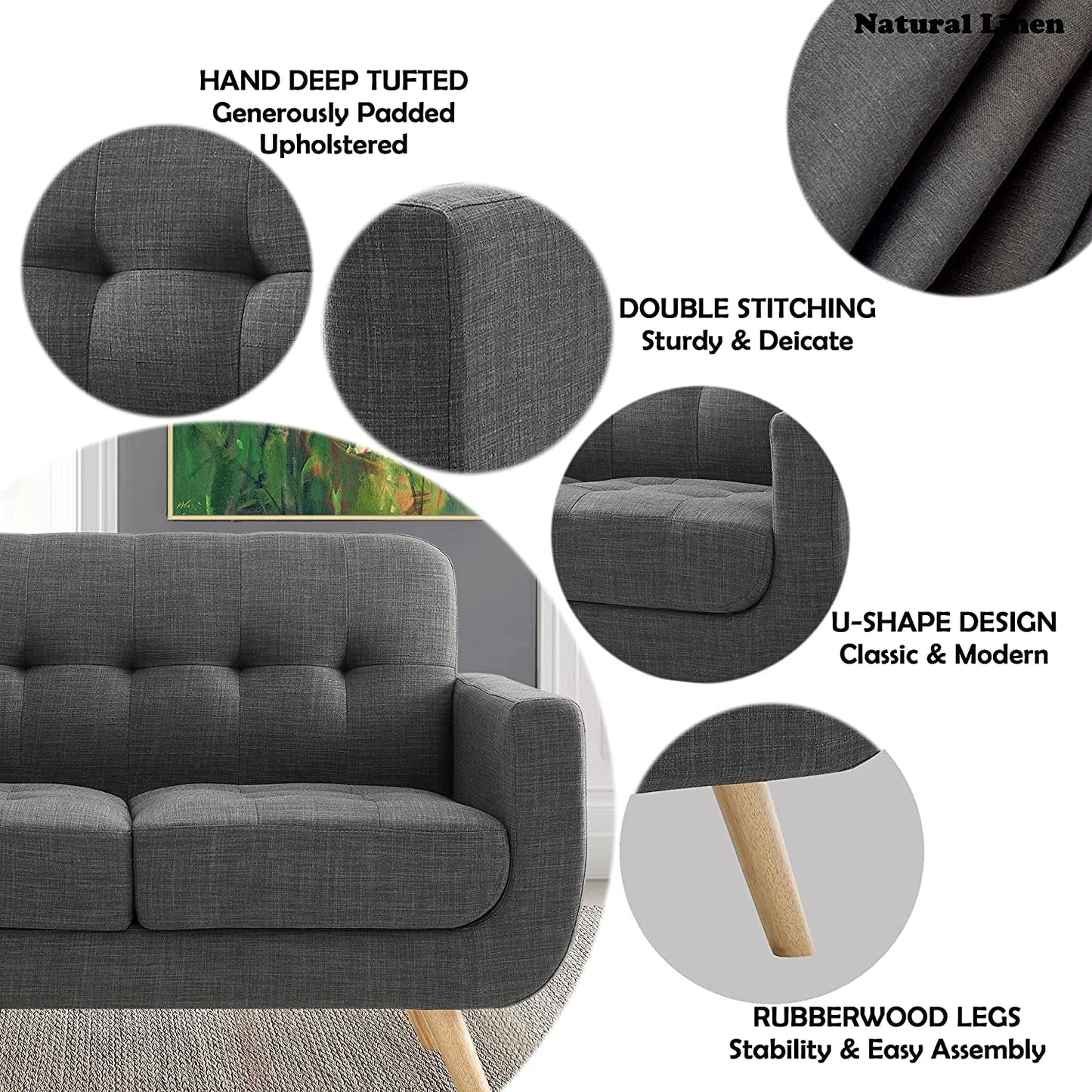 Elena Linen Accent Armchair, 2-Seat, Dark Gray-3