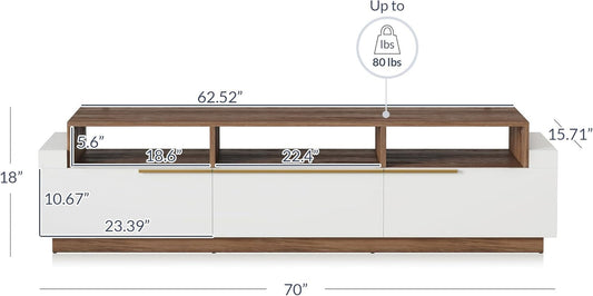70" TV Stand for TV up to 70", Modern Home Entertainment Center with Open Shelves and Drawers, Media Console Table, Wood Storage Cabinet for Living Room, Bedroom - Broadway (White)-1