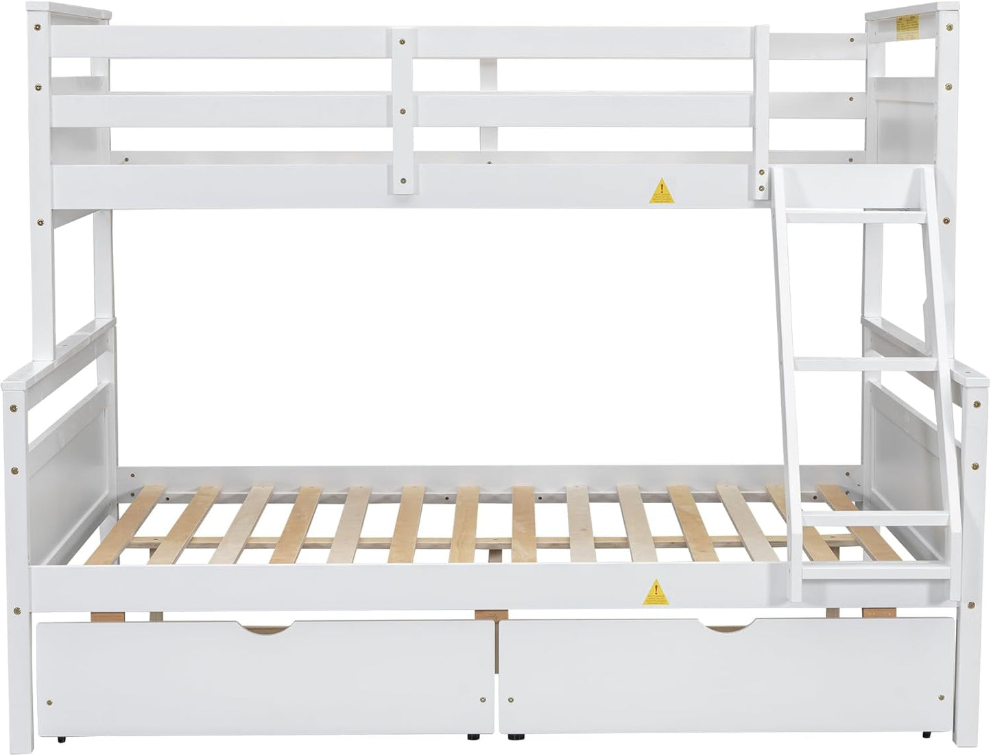 Twin over Full Bunk Bed, Kids Bedroom White Wooden Bunk Bed Frame, Convertible to 2 Separated Beds with 2 Big Drawers, Ladder & Guardrail for Teens, Wood Slat Support, Easy Assembly, White-4