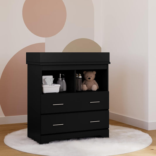 Brookside 2 Drawer Changing Table Dresser (Black) – GREENGUARD Gold Certified, Easy-To-Match Chest of Drawers and Cubbies for Nursery and Kids Bedroom, Includes Changing Table Topper-1