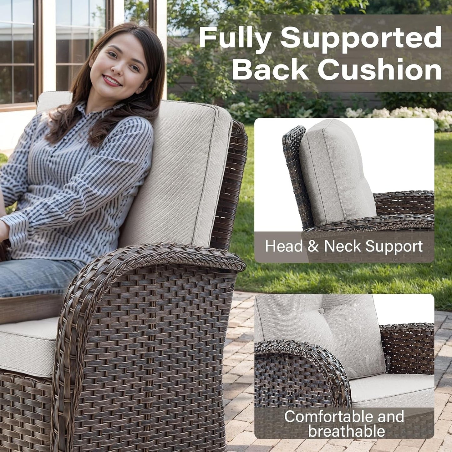 Patio Wicker Chairs Swivel Rocker Outdoor Swivel Rocking Chairs Set of 2 with Rattan Side Table Patio Swivel Glider Chair 3 Piece Patio Furniture Sets for Porch Pool Brown/Beige, (A085-2)-3
