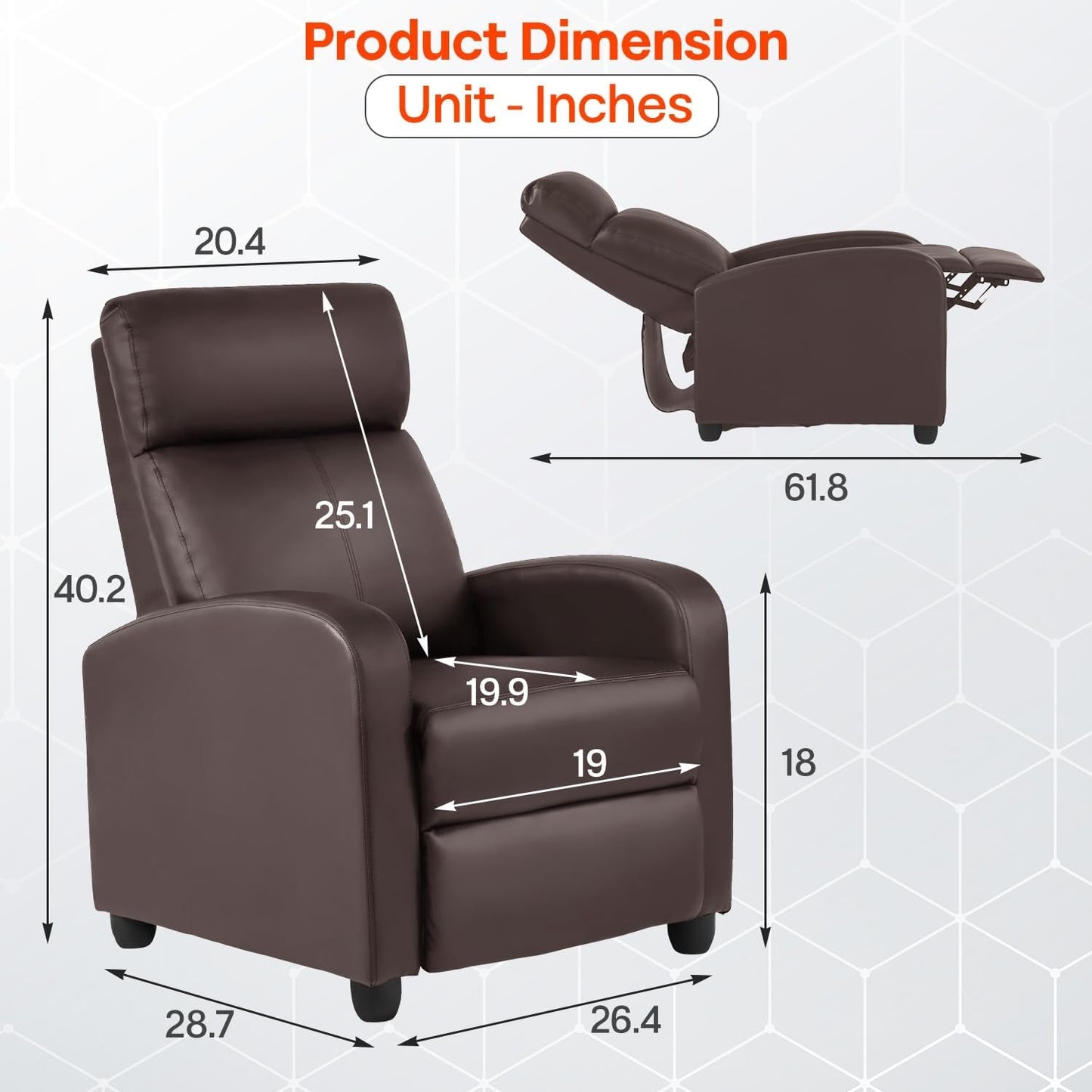 Recliner Chair Massage Chair Reading Chair Reclining Sofa Home Theater Seating with Lumbar Support Massage and Padded Backrest for Living Room and Bedroom (Leather, Brown)-2