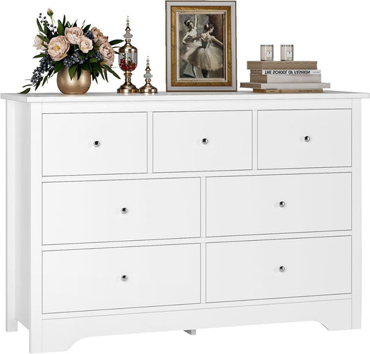 White Dresser with 7 Deep Drawers-1