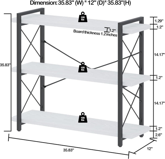 Bookshelf, 3-Tier Industrial Bookcase, Open Book Shelf, Freestanding Horizontal Bookshelves with Metal Frame-1