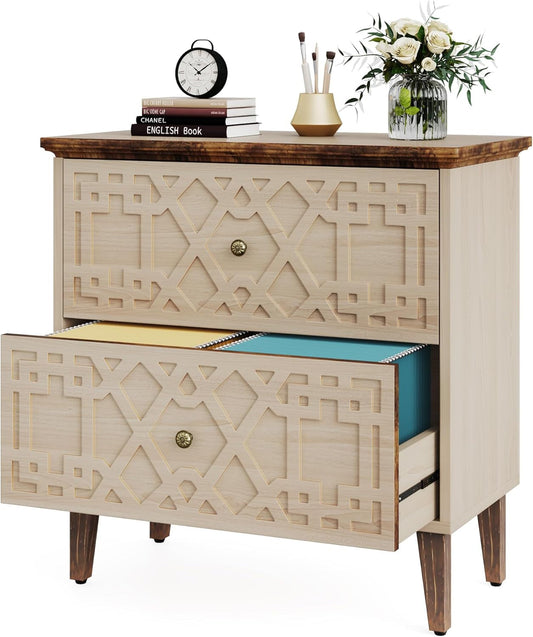 Beige Lateral File Cabinet, 2 Drawers-1